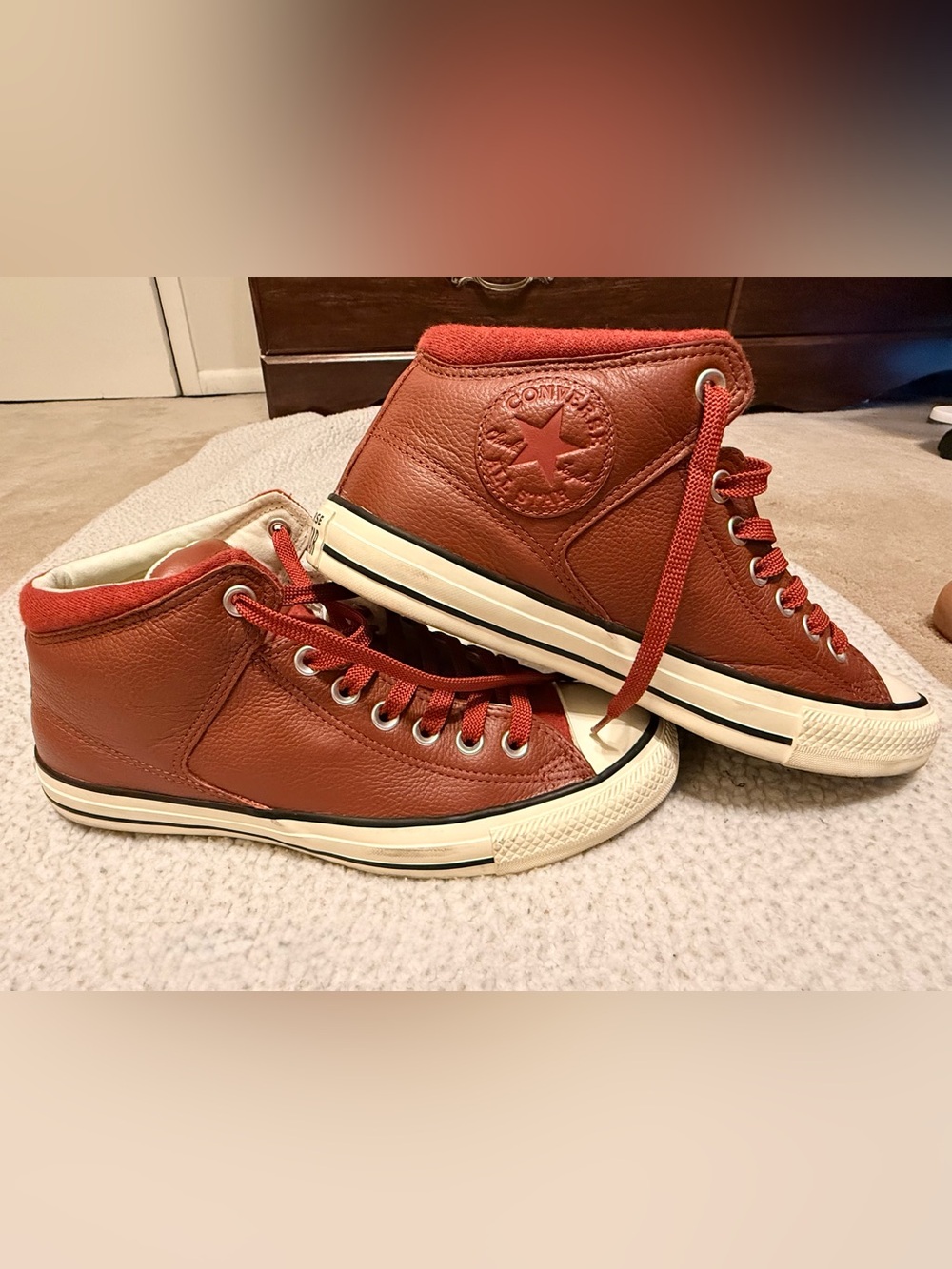 Women Red Leather Converse Chuck Taylor All Star Street